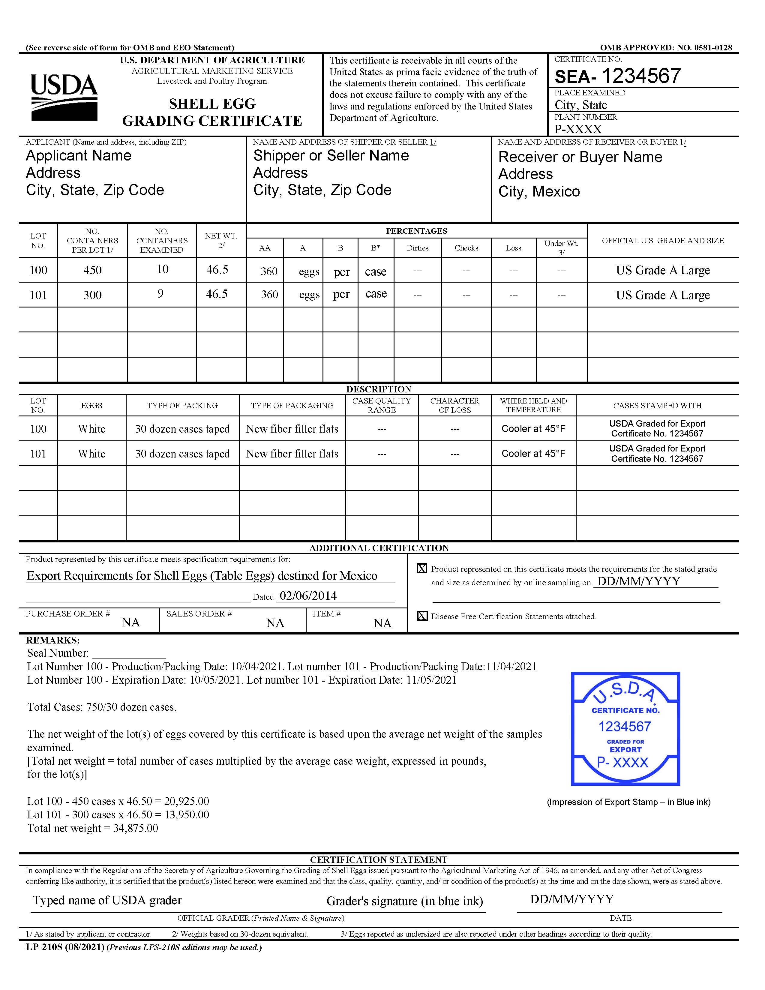 Sample LP 210S Form