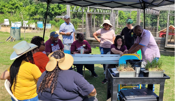 Photo: Participants learn about soil health and organic farming practices during an interactive TOPP workshop.